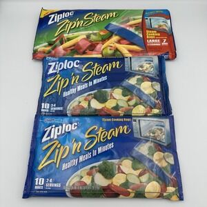 ZIPLOC Zip 'n Steam Cooking Bags Set Of 3 Packs 2 Regular & 1 Large Discontinued